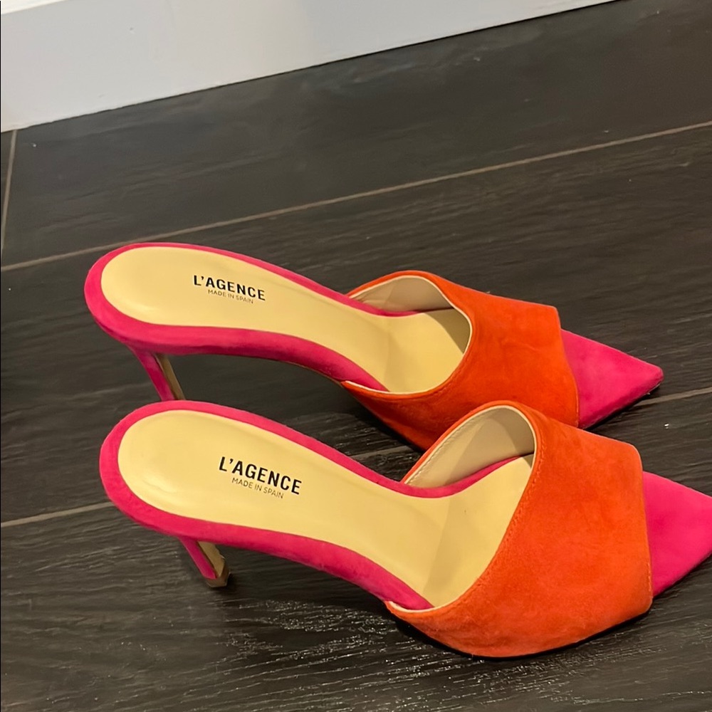 L'AGENCE Pink and Orange Mules with Color-Block Design - Picture 2 of 4